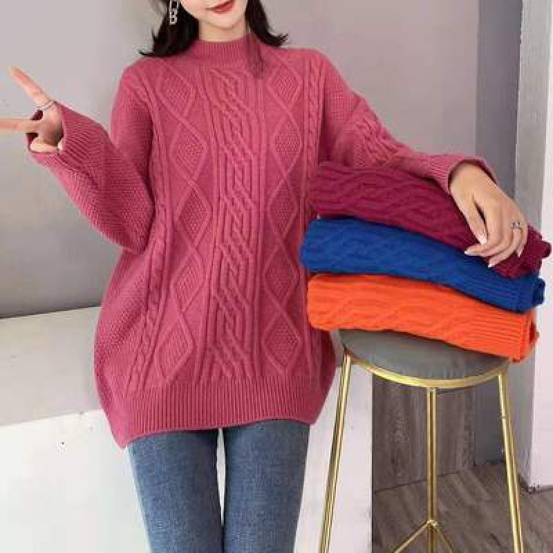 Lazy Wind Knitted Retro Twist Red Sweater Women