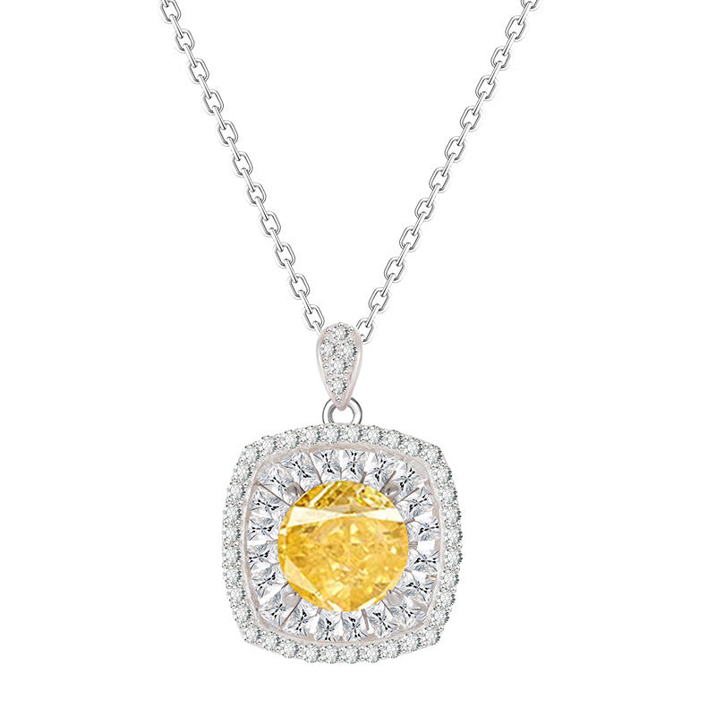 Yellow Zirconium Small Square Necklace