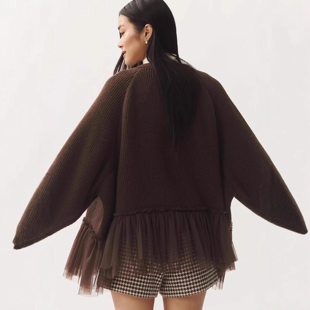 Ruffled Gauze Knitting Sweater Cardigan