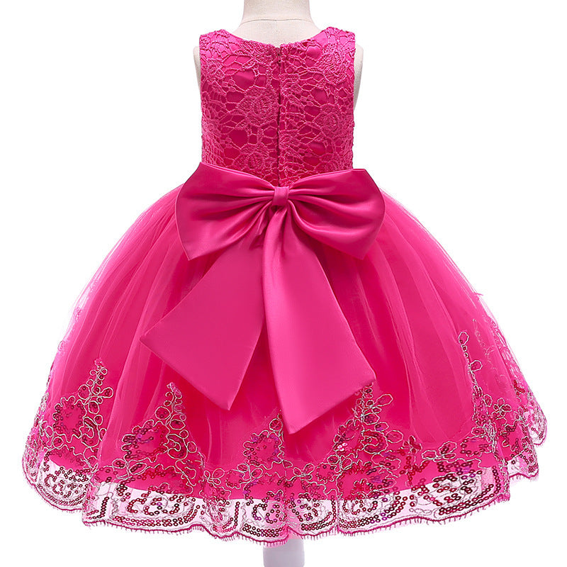 Sequined Trailing Lace Princess Dress Children Shirt