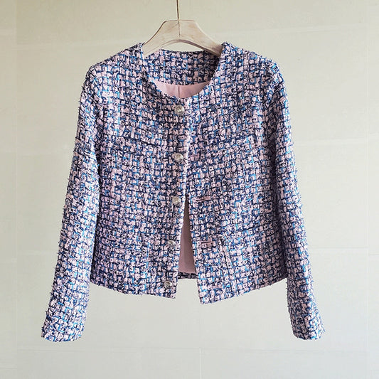 Fashionable And Simple Women's Tweed Polyester Jacket