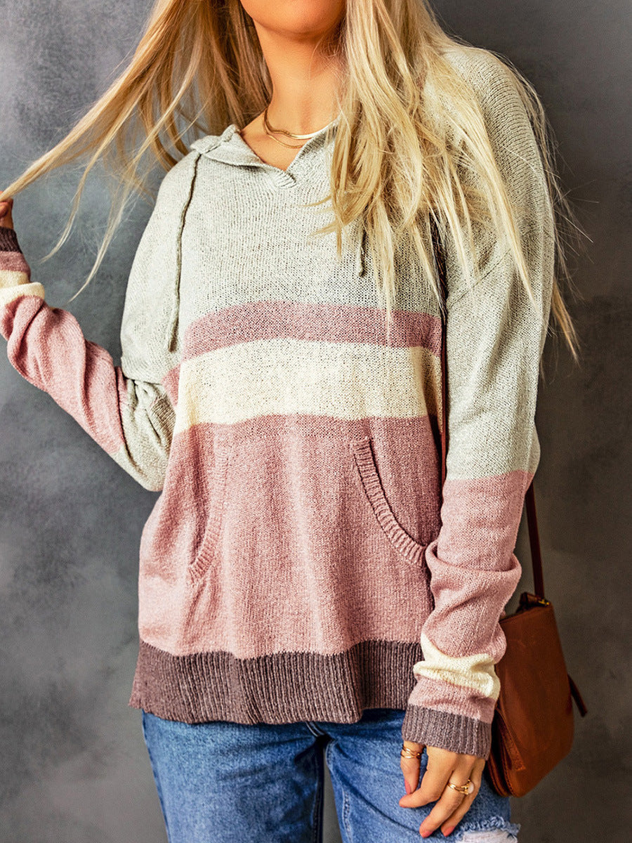 Autumn Leisure V-neck Hooded Sweater For Women