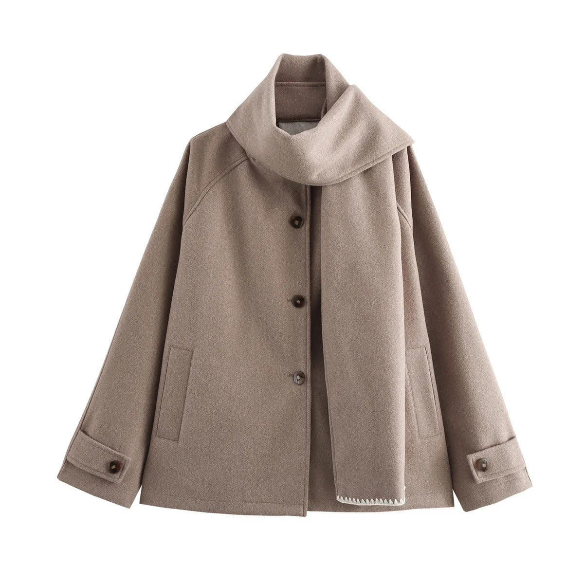 Women's Detachable Scarf Collar Short Coat