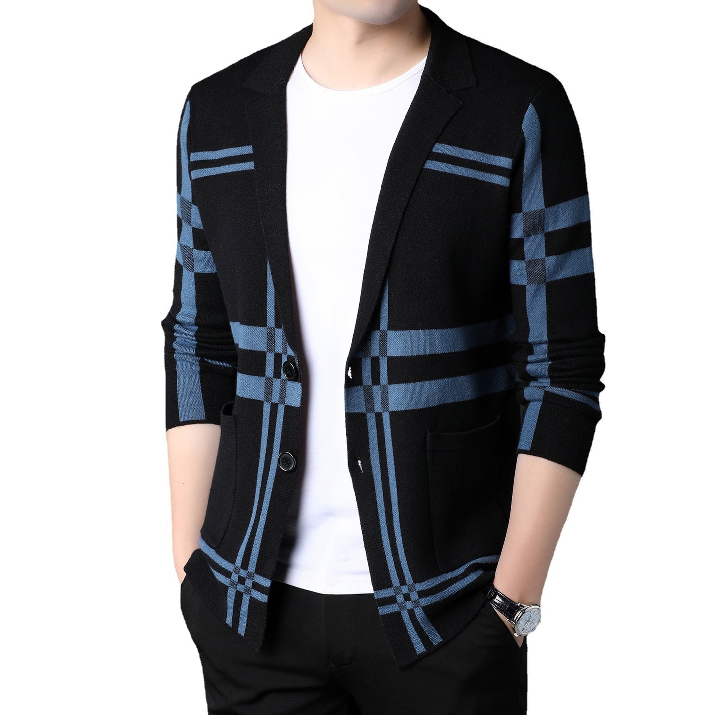 Men's Thin Plaid Knit Casual Cardigan