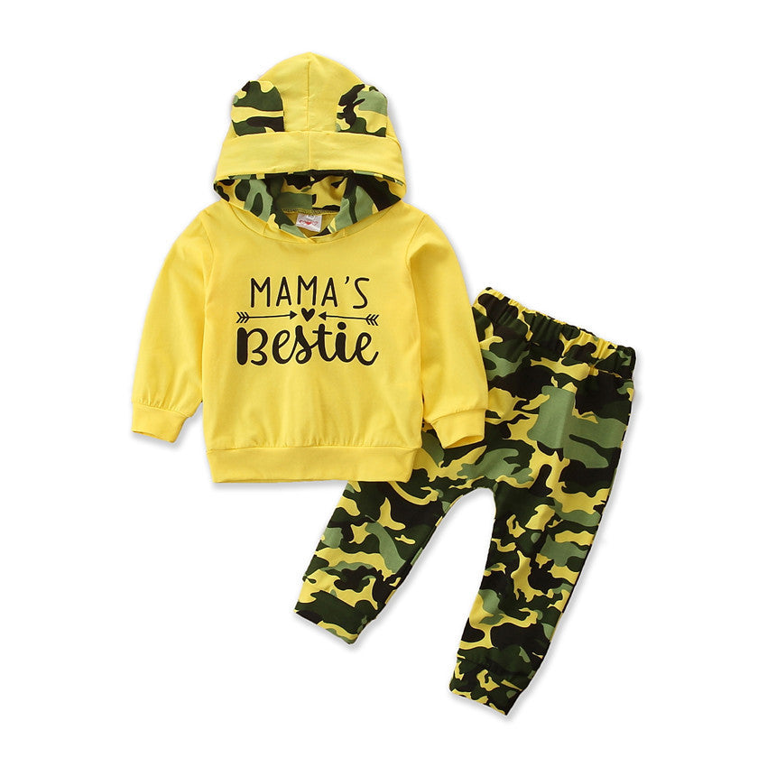 Girls Spring And Autumn Hooded Sweater  Camouflage 2 Piece Set