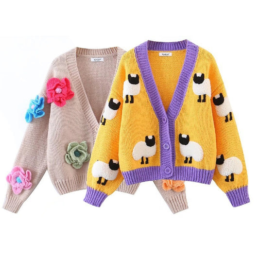 Temperament Commute Cardigan Cartoon Knitted Coat Sweater Women