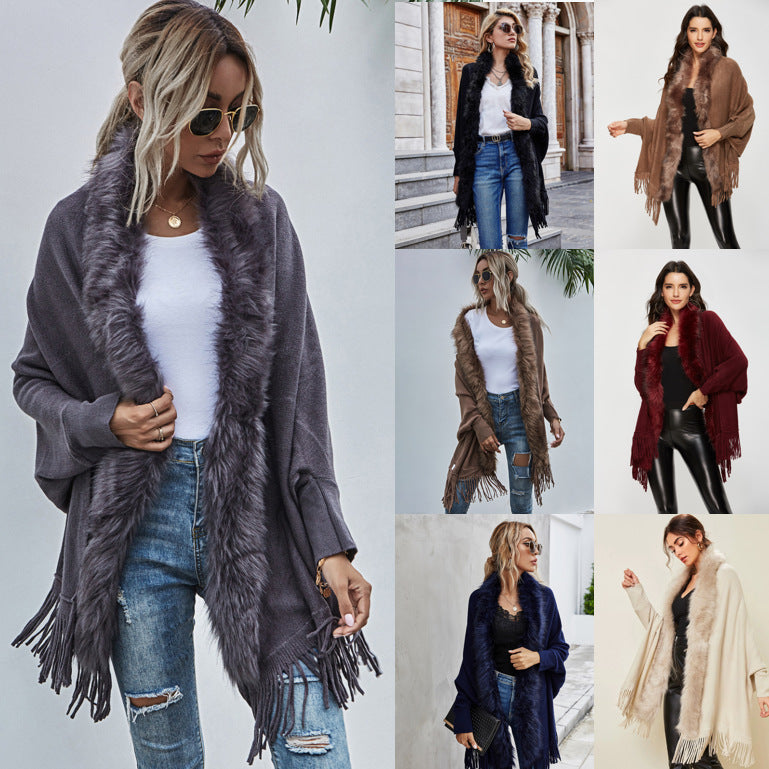 New Fur Collar Shawl Cardigan Sweater Coat