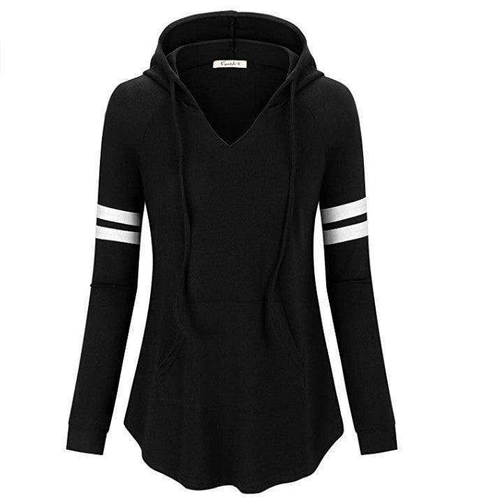 Casual Striped Long-Sleeved Top Hooded Sweater Women