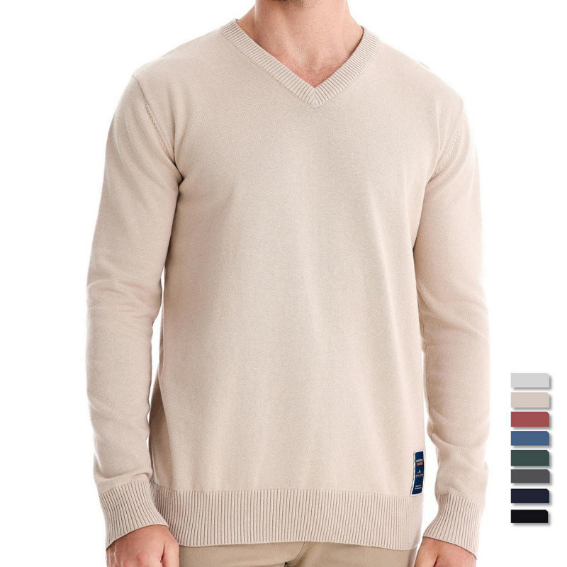 Pure Cotton Solid Color Hoodie V-neck Trendy Sweater