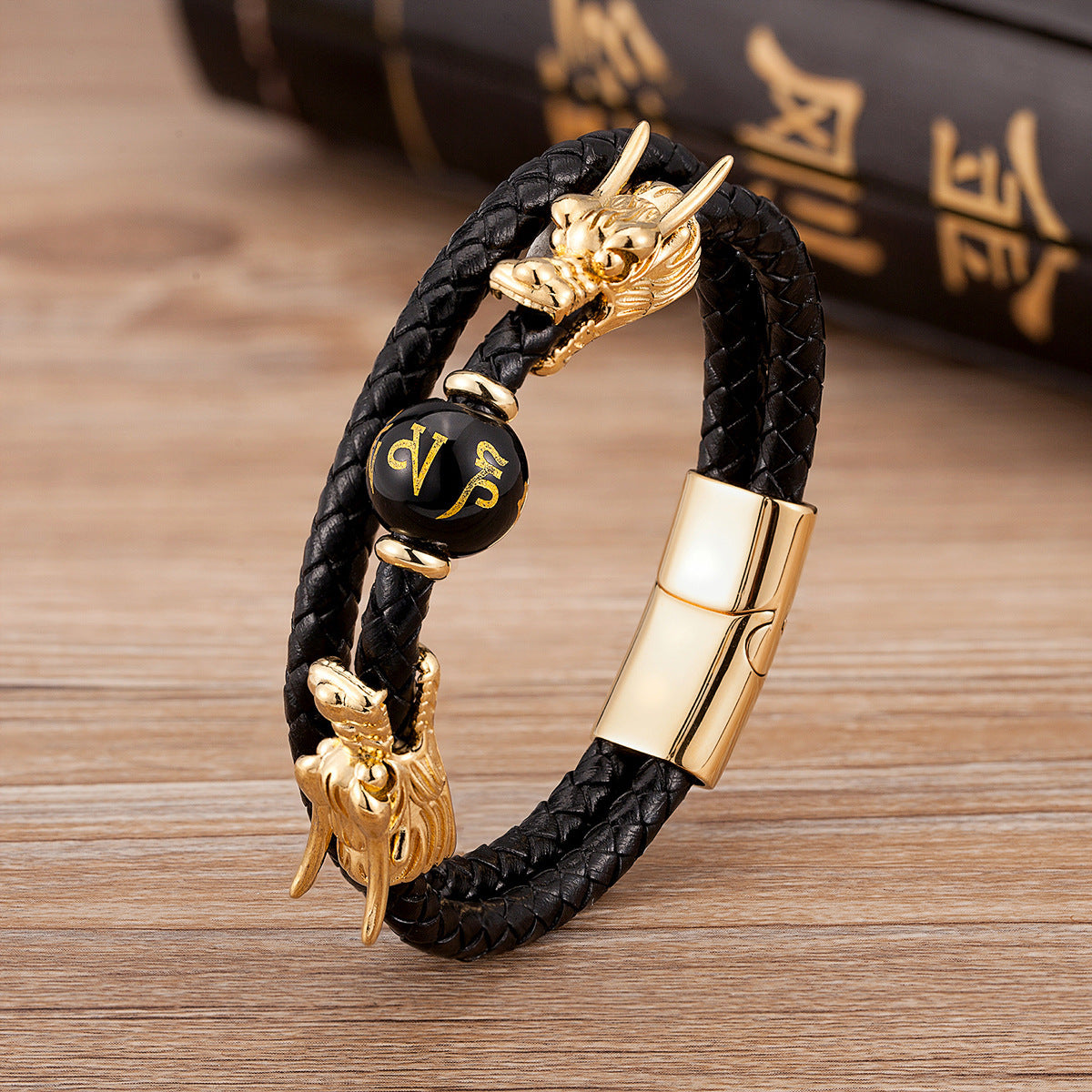 Double Layer Woven Leather String  Faucet Bracelet