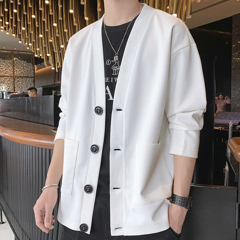 Men's Coat Waffle Collar Cardigan All-match Raccoon