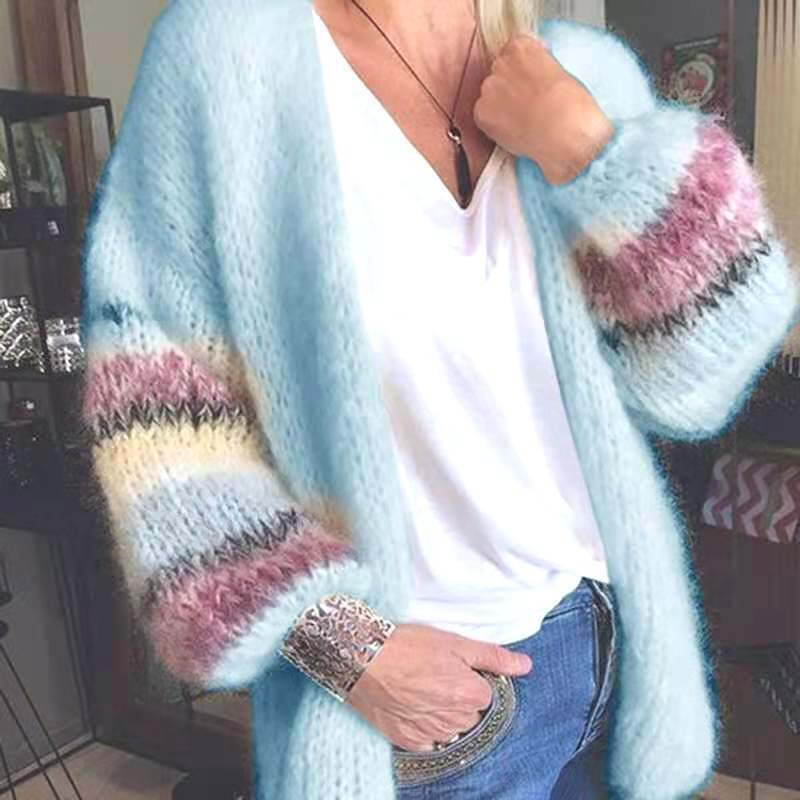 European and American Striped Sweater Cardigan for Women