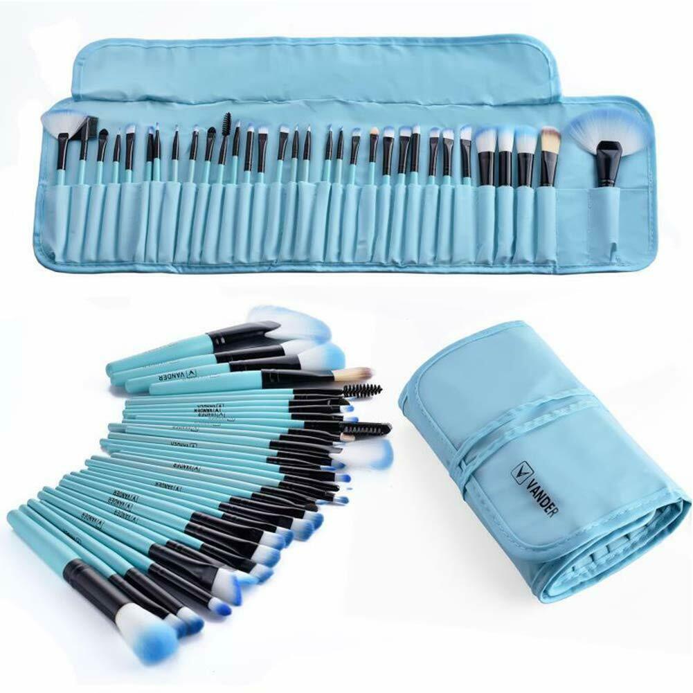 32Pcs Makeup Brushes Pouch Set Blending Powder Puff