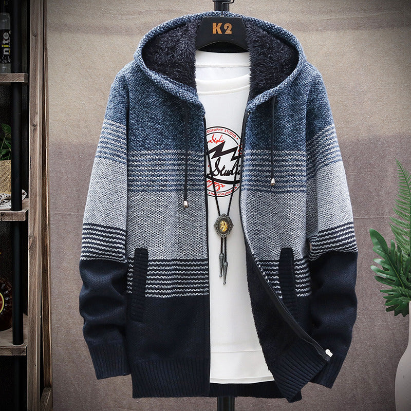 Men's Striped Colorblock Casual Hooded Cardigan