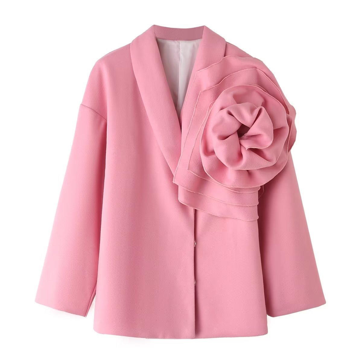 Women's Fashion 3D Flowers Print Woolen Blazer