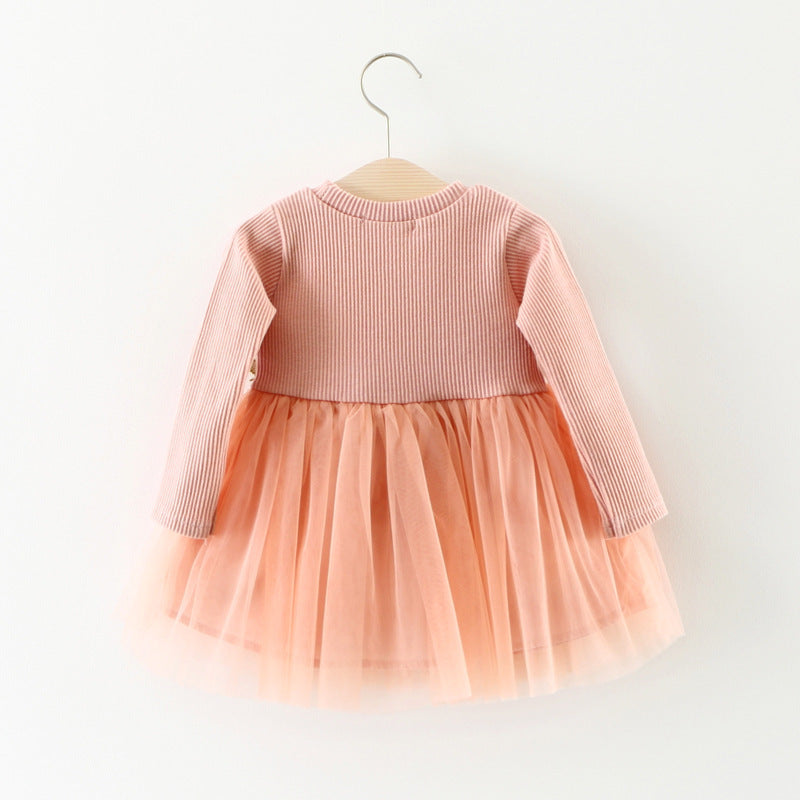 Children's  waist flowers long sleeve Dress