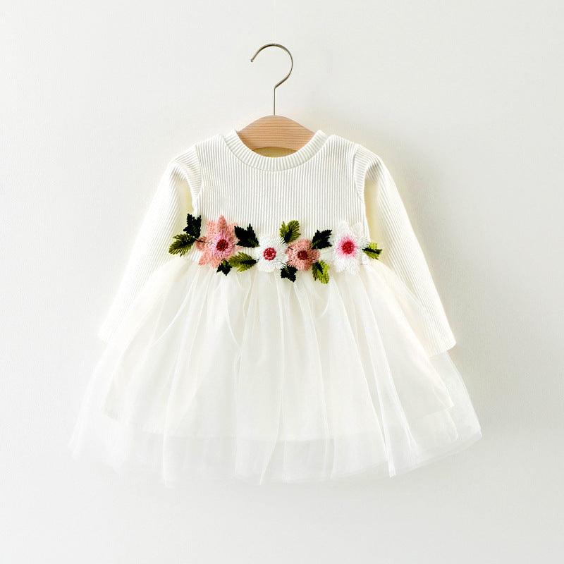 Children's  waist flowers long sleeve Dress