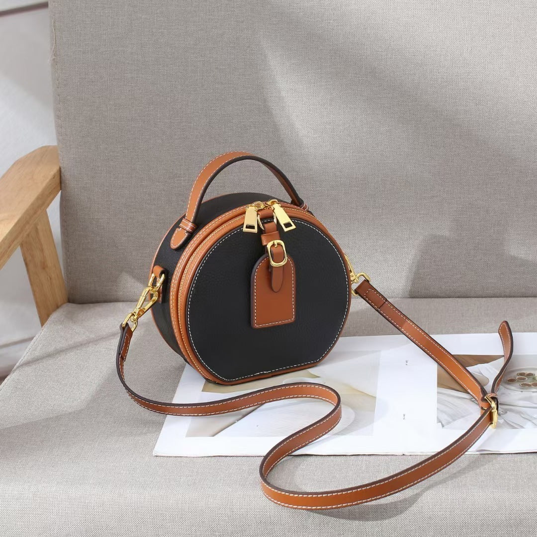 Genuine Leather Mini Small Round Bag Messenger Bag