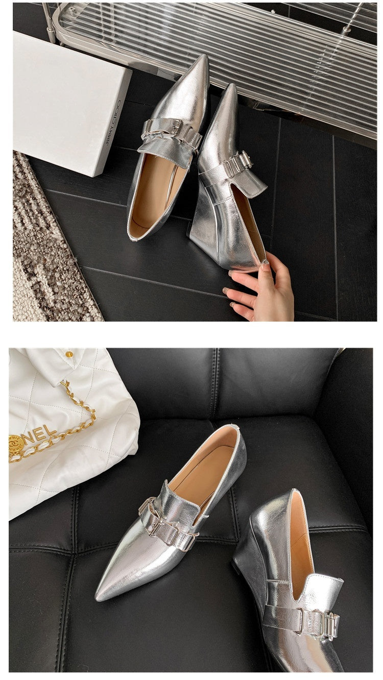 European And American Belt Buckle Pumps High Heel