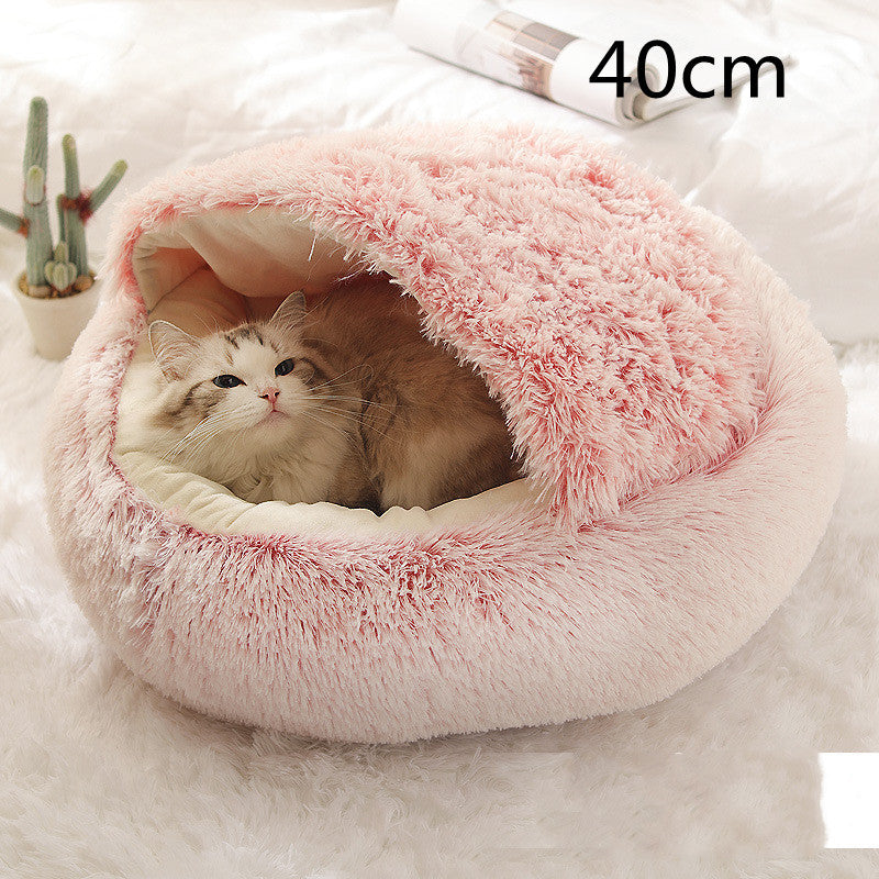 2 In 1 Dog And Cat Bed Pet Winter Bed Round Plush Warm Bed House