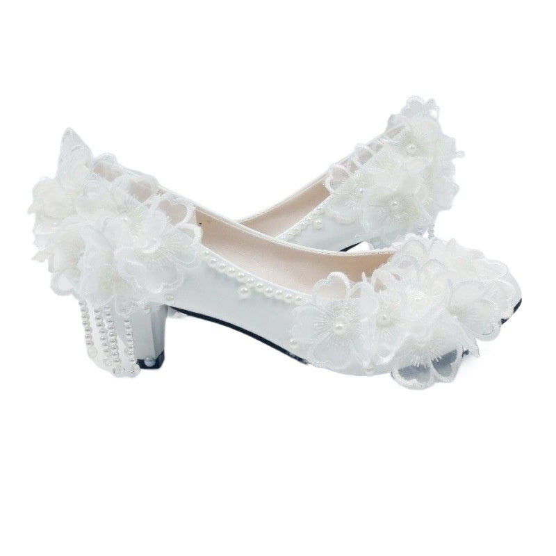 High-heeled Flower Rhinestone Tassel Bride Shoe