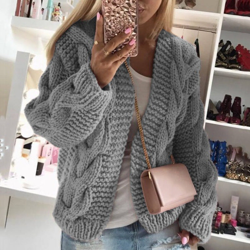 Women's Thick Thread Twist Knitted Cardigan