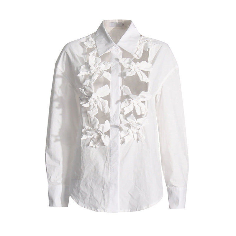 Handmade Three-dimensional Flower Solid Color Blouse