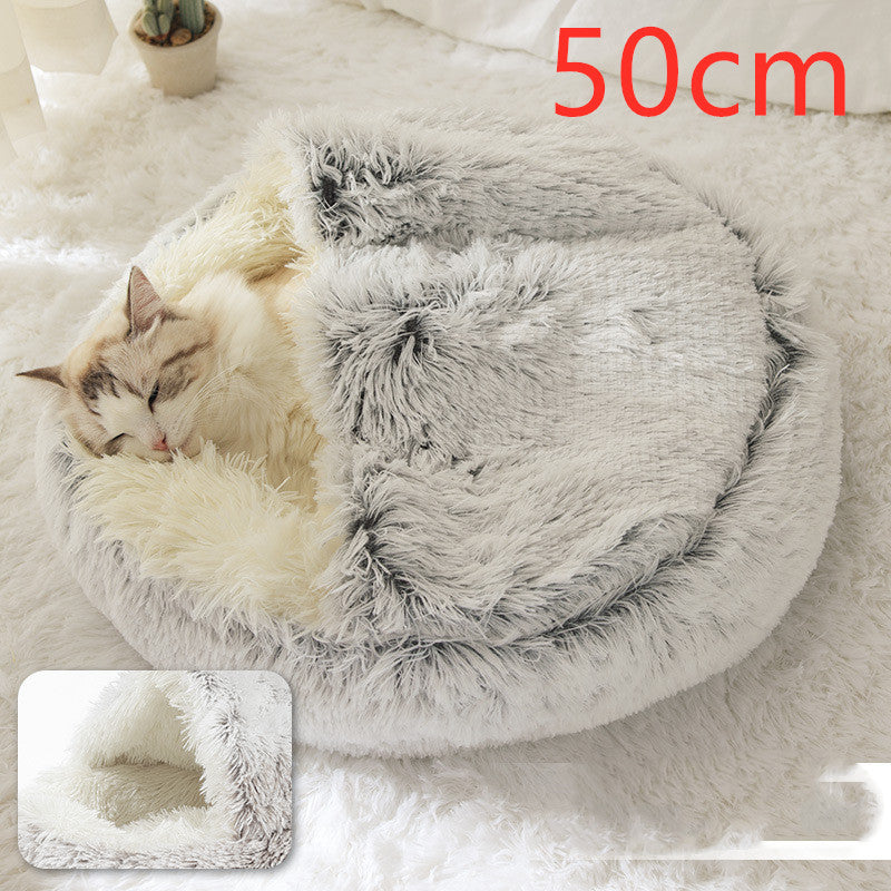 2 In 1 Dog And Cat Bed Pet Winter Bed Round Plush Warm Bed House