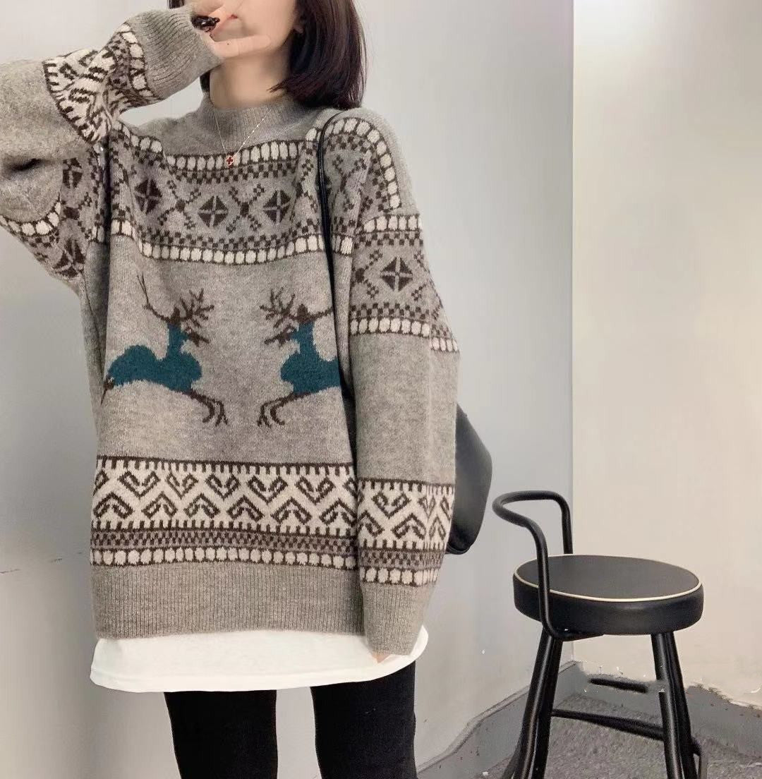 Fashion Sheep Wool Knitted Sweater Fake Two Pieces