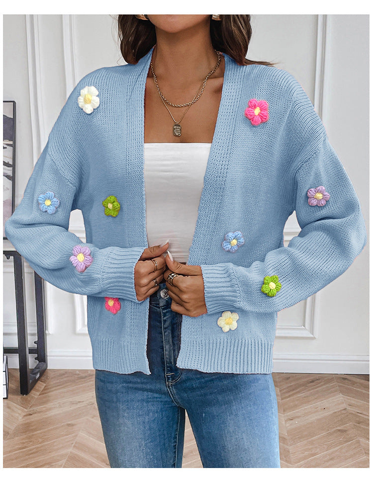 Flower Sweet Knitted Cardigan Sweater For Women