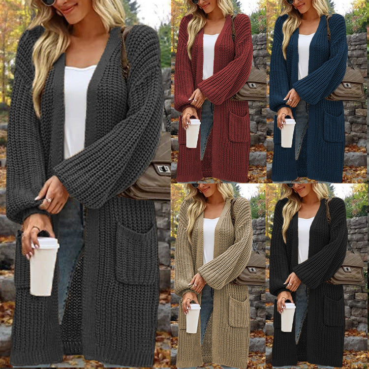 Loose Lantern Sleeve Sweater Women's Cardigan Mid-length Autumn And Winter