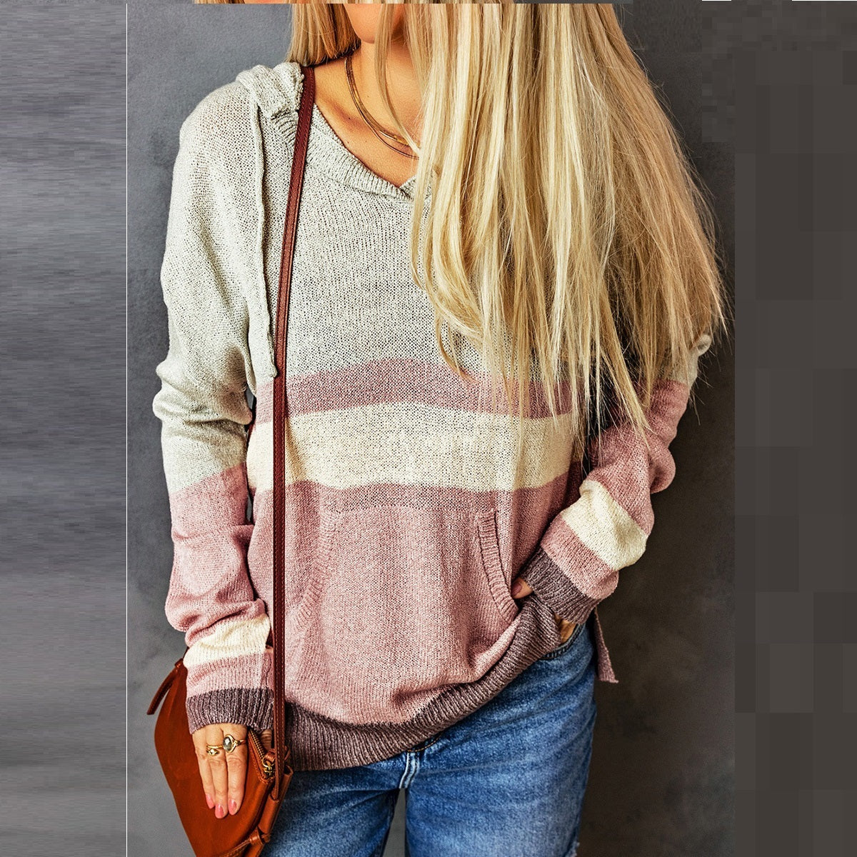 Autumn Leisure V-neck Hooded Sweater For Women