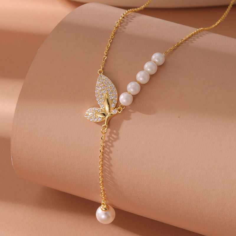 S925 Sterling Silver Butterfly Tassel Zircon Necklace