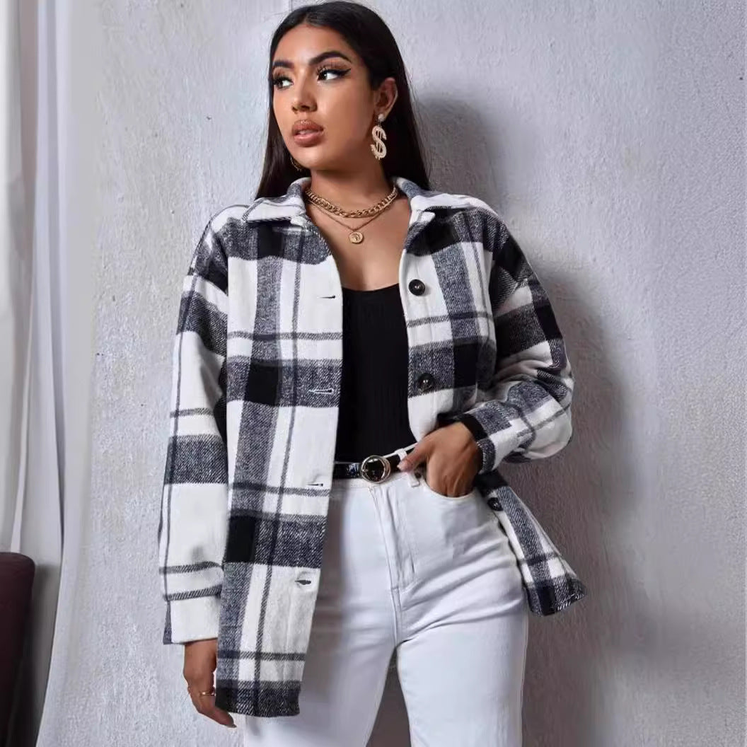 Spring Plaid Frayed Shirt Loose Fashion Casual Shirt