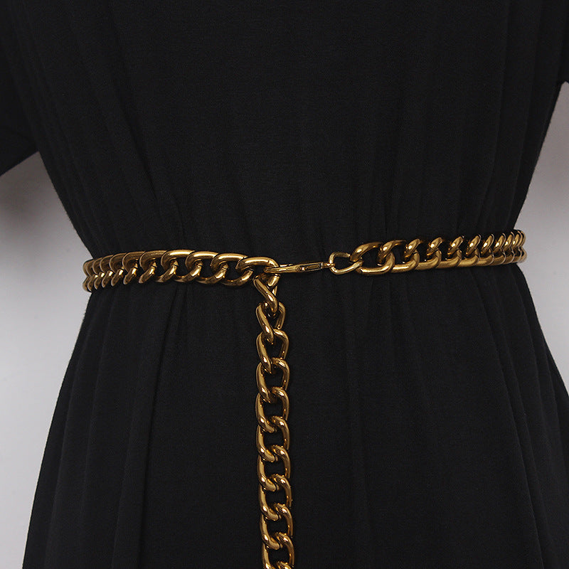 Waist Chain Jeans Dress Accessories Black Gold Chain Belt