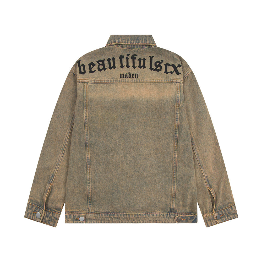 Punk Waste Soil Gothic Letter Embroidery Denim Clothes Jacket