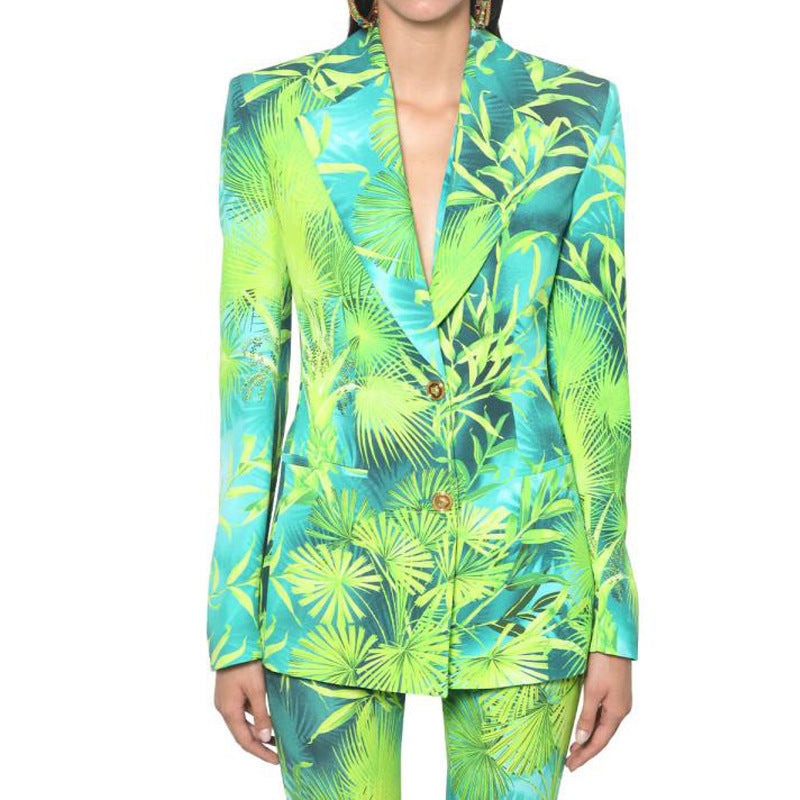 Leaf Print Casual Blazer