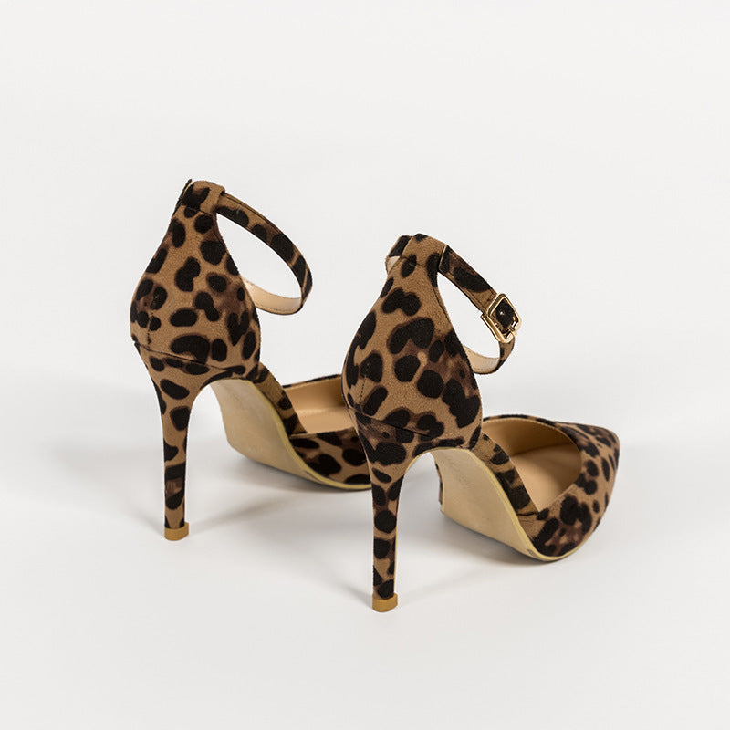 Hollowed Sandals Stiletto Leopard Print