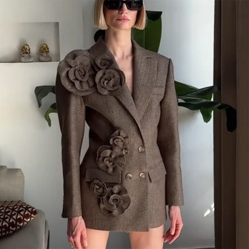 Temperament Commute Style Handmade Three-dimensional Flower Suit Jacket