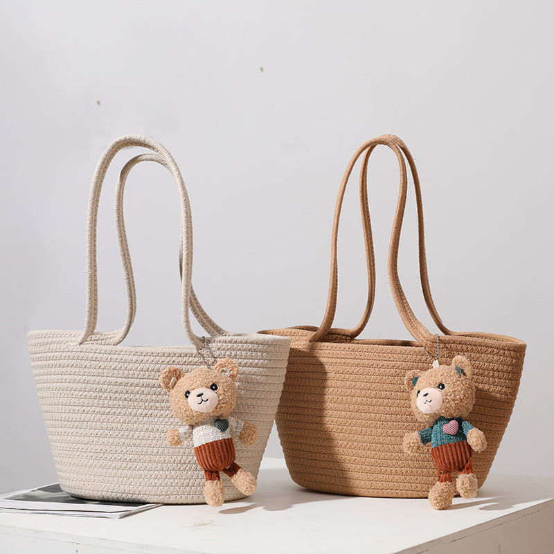 Casual Cotton Thread Shoulder Straw Bag