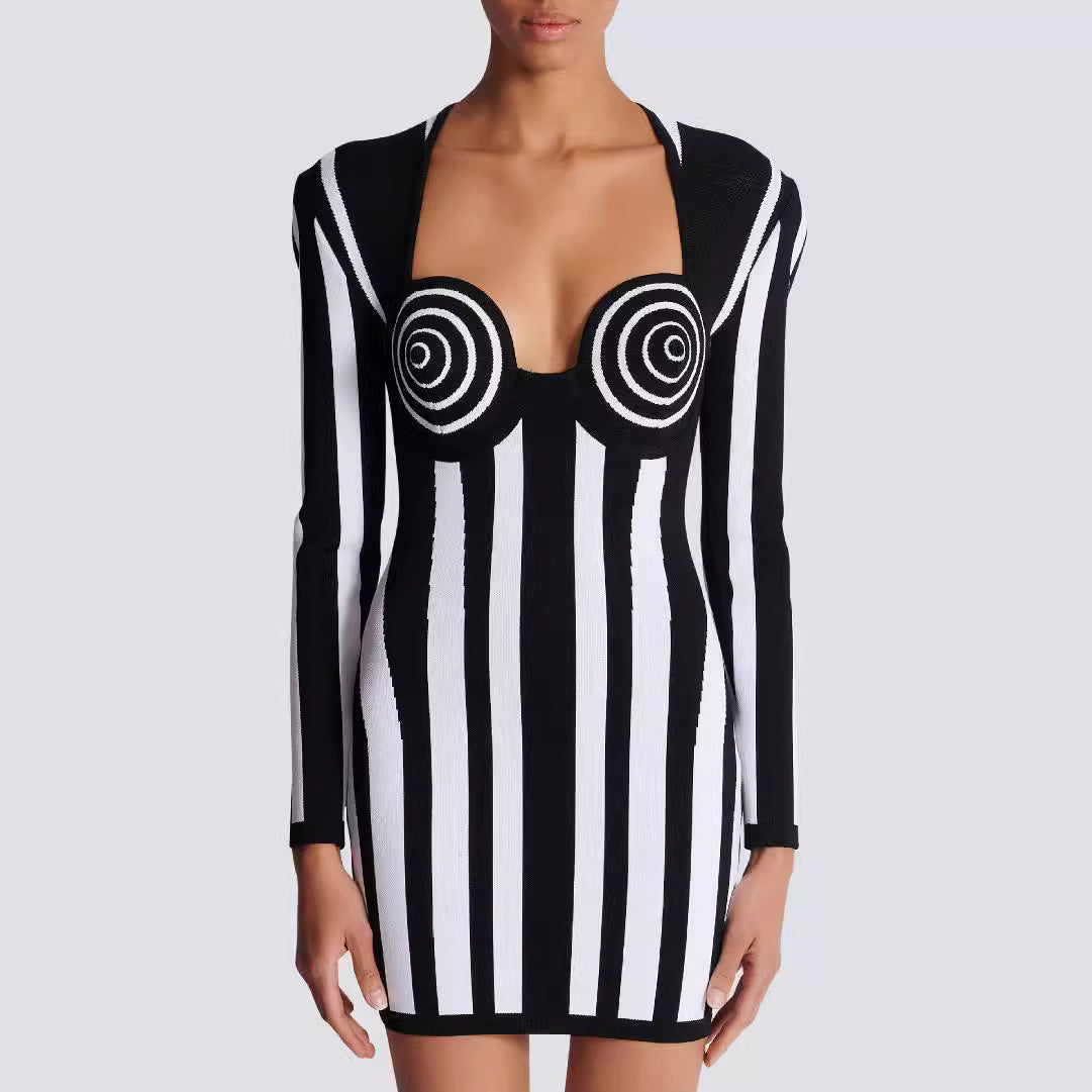 Women's Striped Bandage Mini Dress