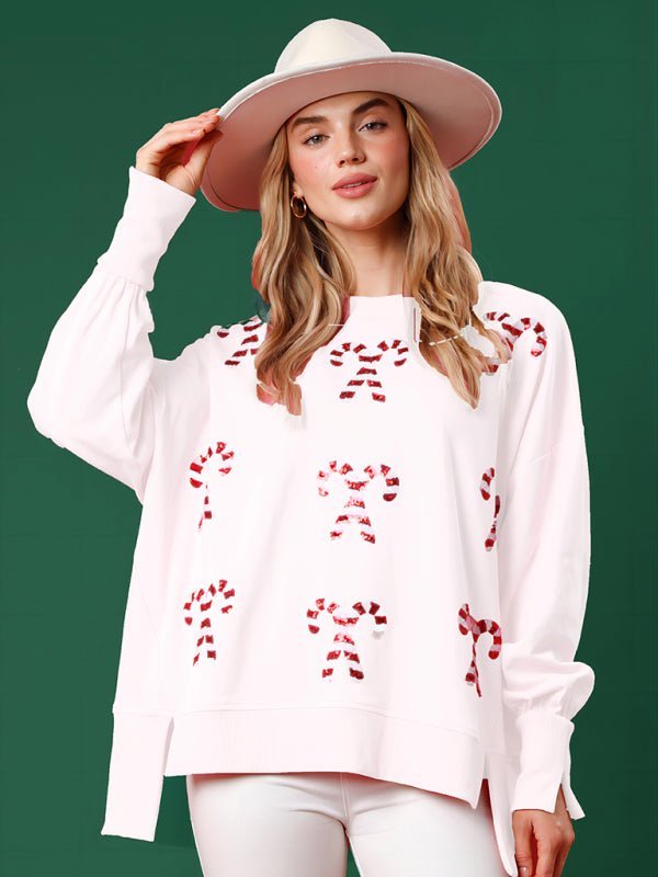 Christmas Fashion Round Neck Sequins Pullover