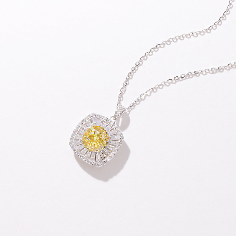 Yellow Zirconium Small Square Necklace