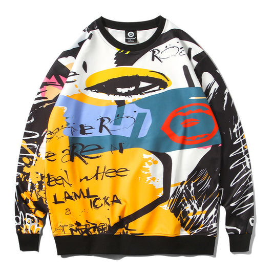 Graffiti Printed Pullover Round Neck Sweater For Men and Women