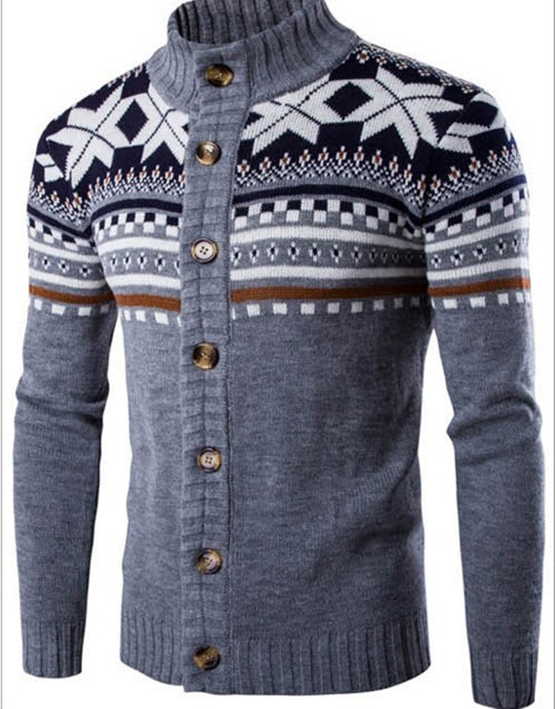 Contrast Jacquard Design Cardigan Men's Sweater