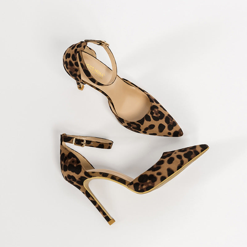 Hollowed Sandals Stiletto Leopard Print