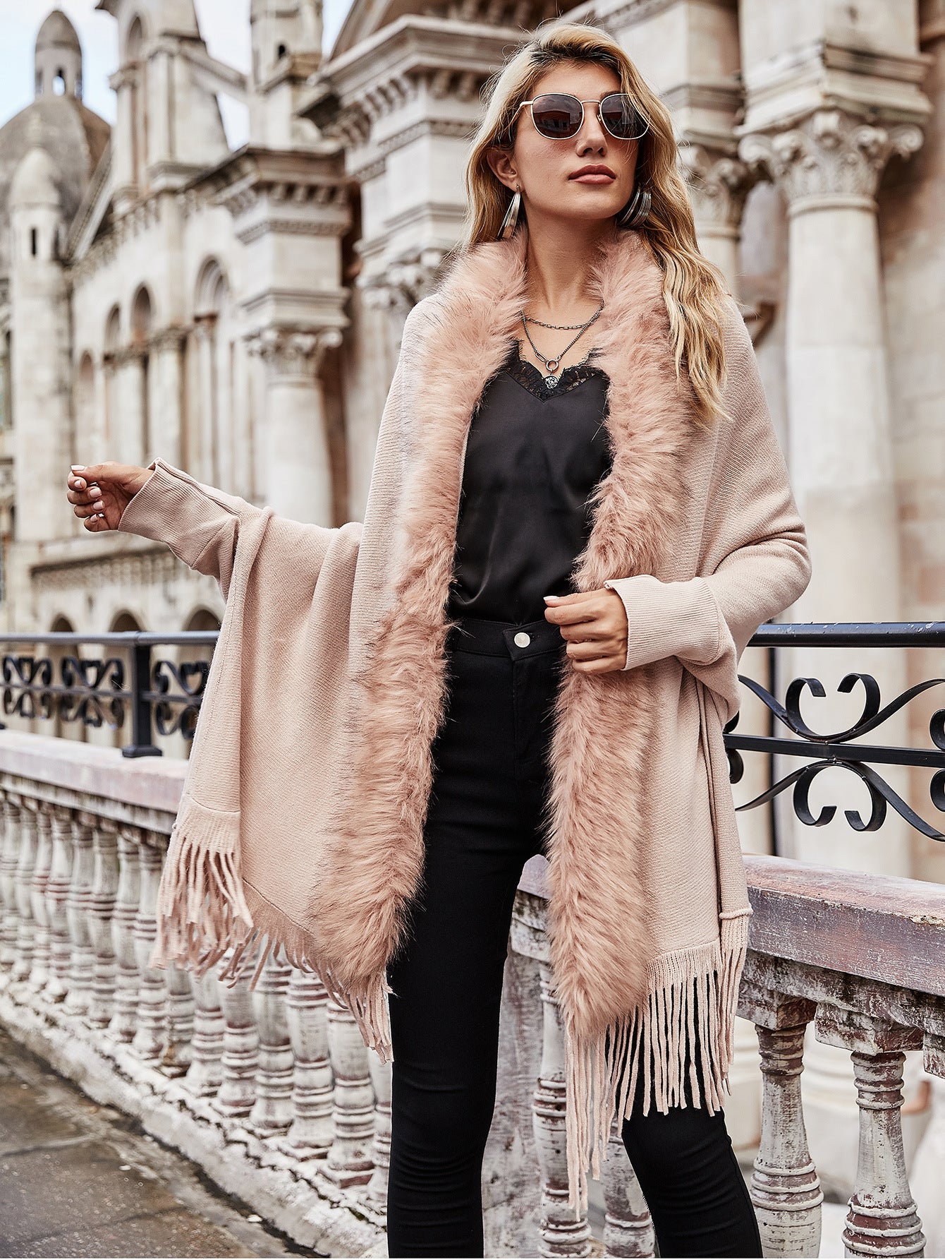 New Fur Collar Shawl Cardigan Sweater Coat