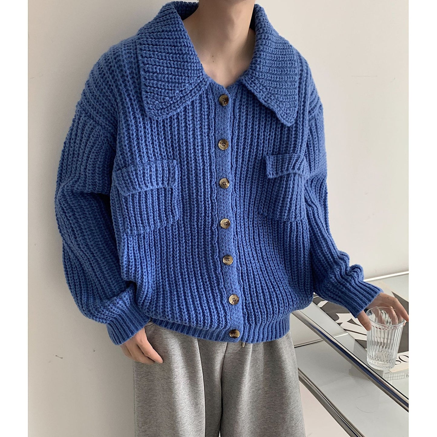 Winter Lapel Sweater Single-breasted Men's Loose Cardigan