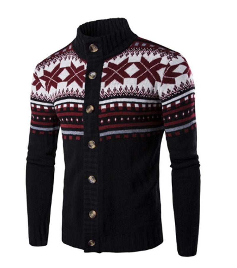 Contrast Jacquard Design Cardigan Men's Sweater