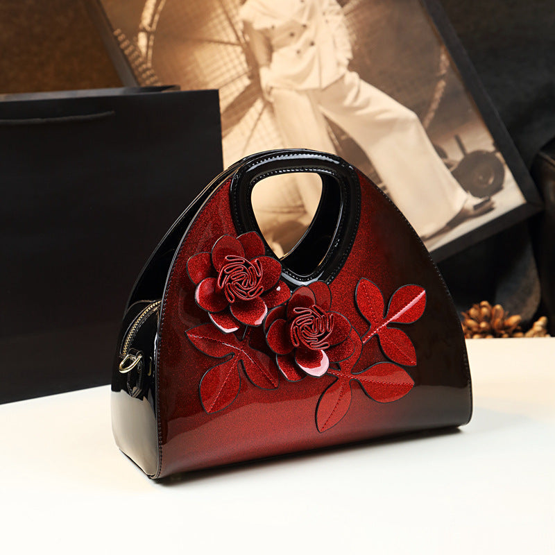 Flower Dumpling Niche Handbag Versatile Patent Leather Messenger Bag